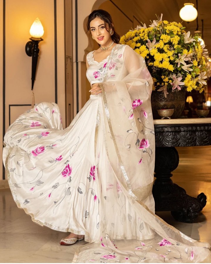 SEFID  HANDPAINTED LEHENGA SET